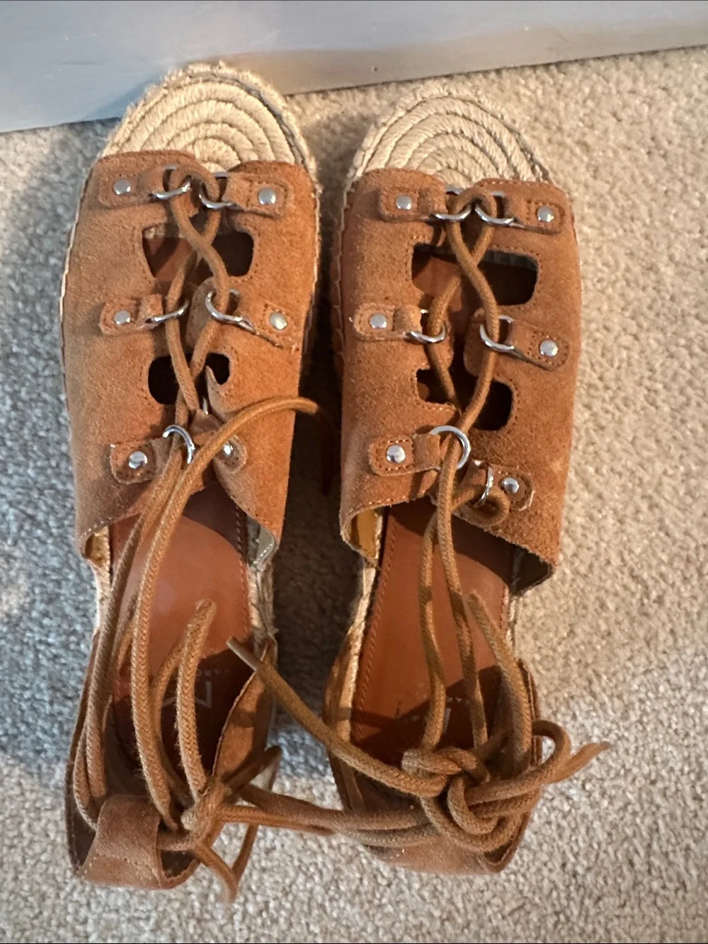 Marc Fisher Brown Lace-Up Suede Espadrille Platform Sandals